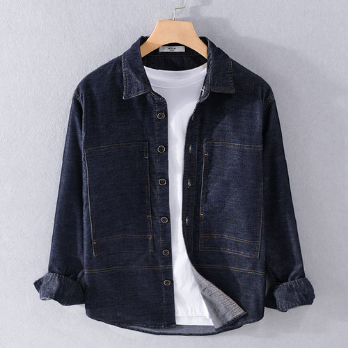 Herren Strukturierte Denim-Twill-Überhemdjacke mit großen aufgesetzten Taschen Echoarchiv