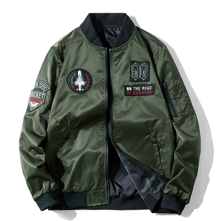 Herren Piloten-Bomberjacke mit Emblemapplikationen, leichtem Nylonaußenstoff und Ärmeltasche Echo Archiv