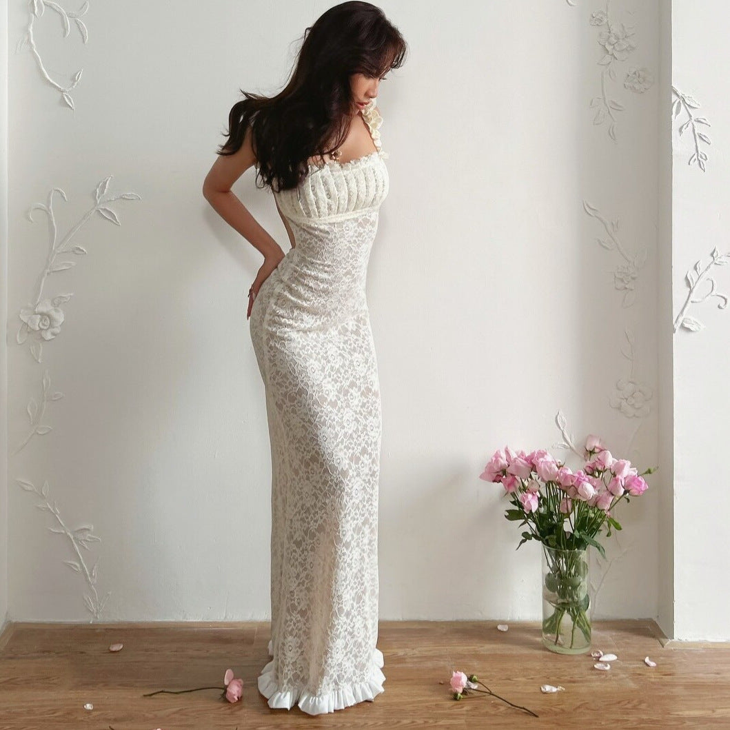 Damen Spitzen-Maxikleid mit Rüschendetails und elegantem Schnitt Echo Archiv