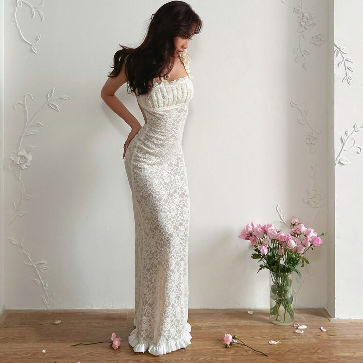 Damen Spitzen-Maxikleid mit Rüschendetails und elegantem Schnitt Echo Archiv