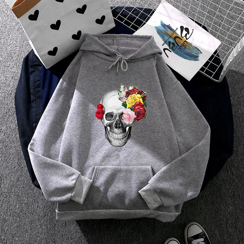 Unisex Kapuzenpullover mit floraler Totenkopf-Illustration, Oversize-Fit und French-Terry-Qualität – Auréline