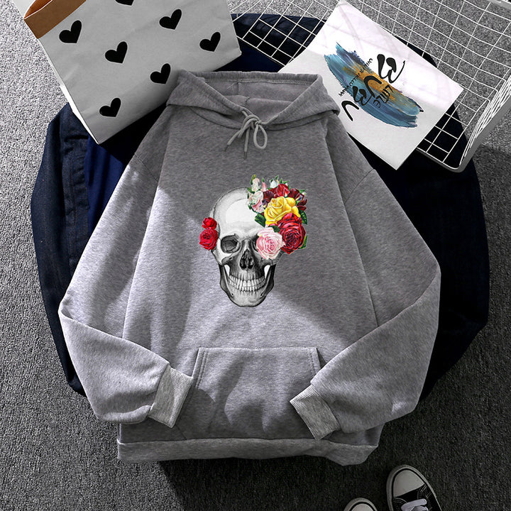 Unisex Kapuzenpullover mit floraler Totenkopf-Illustration, Oversize-Fit und French-Terry-Qualität – Auréline