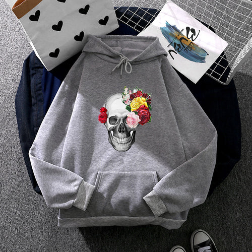 Unisex Kapuzenpullover mit floraler Totenkopf-Illustration, Oversize-Fit und French-Terry-Qualität – Auréline