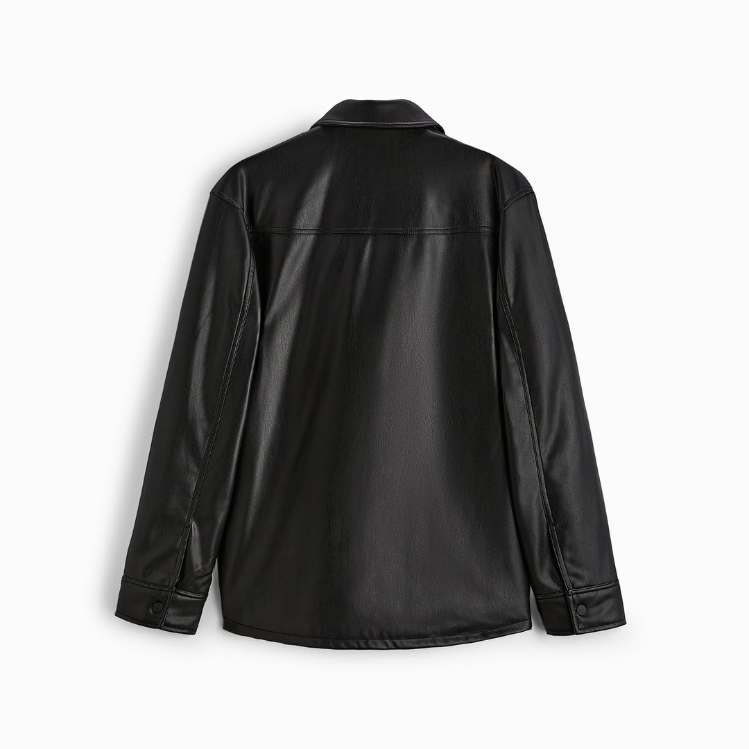 Herren Veganes Glattleder-Overshirt im Hemdjackenstil mit verdeckter Druckknopfleiste Echo Archiv
