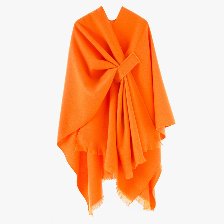 Damen Strickponcho mit geometrischem Blockmuster und Fransen Echo Archiv
