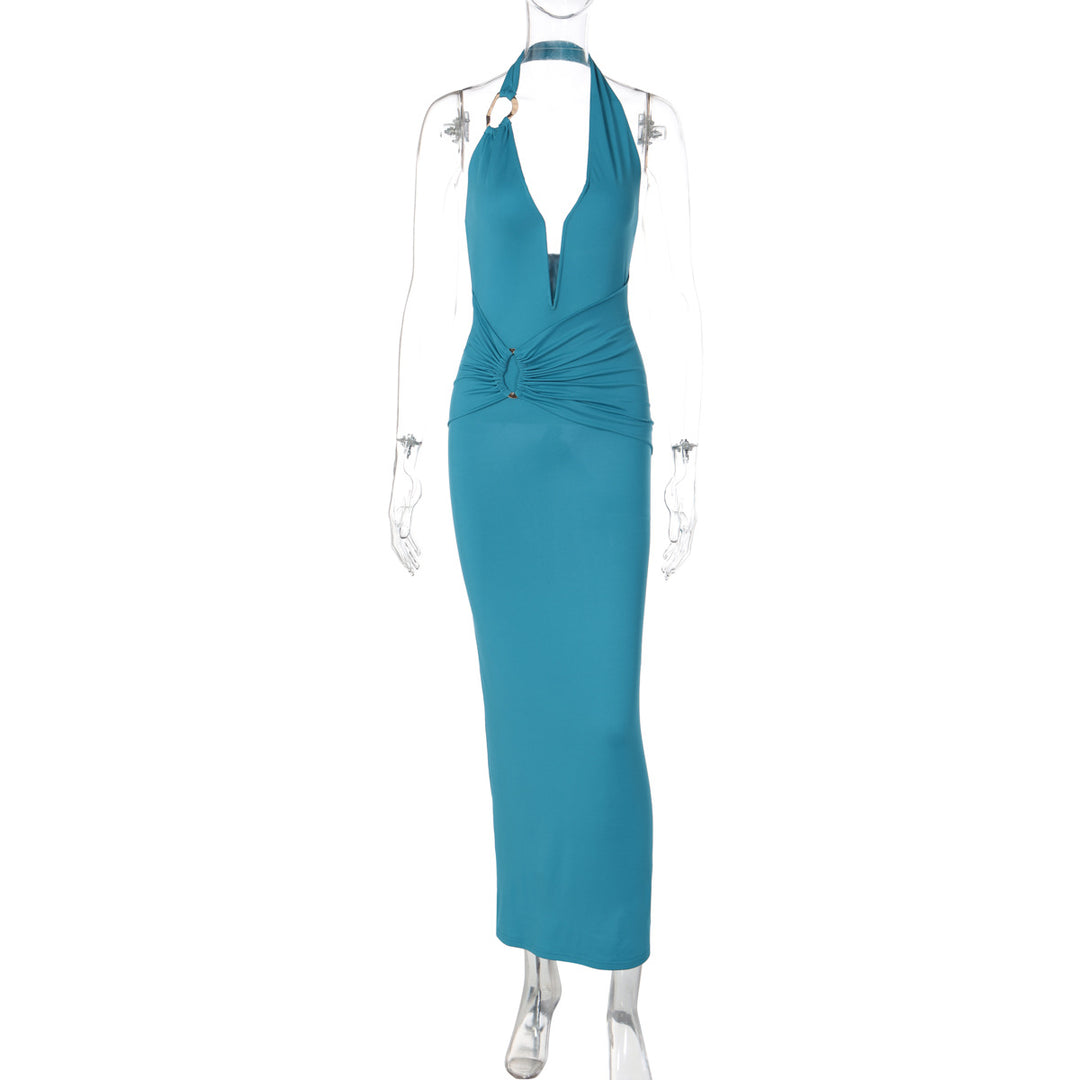 Damen Elegantes Maxikleid mit tiefem V-Ausschnitt und innovativen Drapierungen Echo Archiv