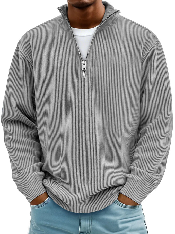 Herren nan gerippter Strickpullover mit halbem Reißverschluss und Stehkragen Echo Archiv