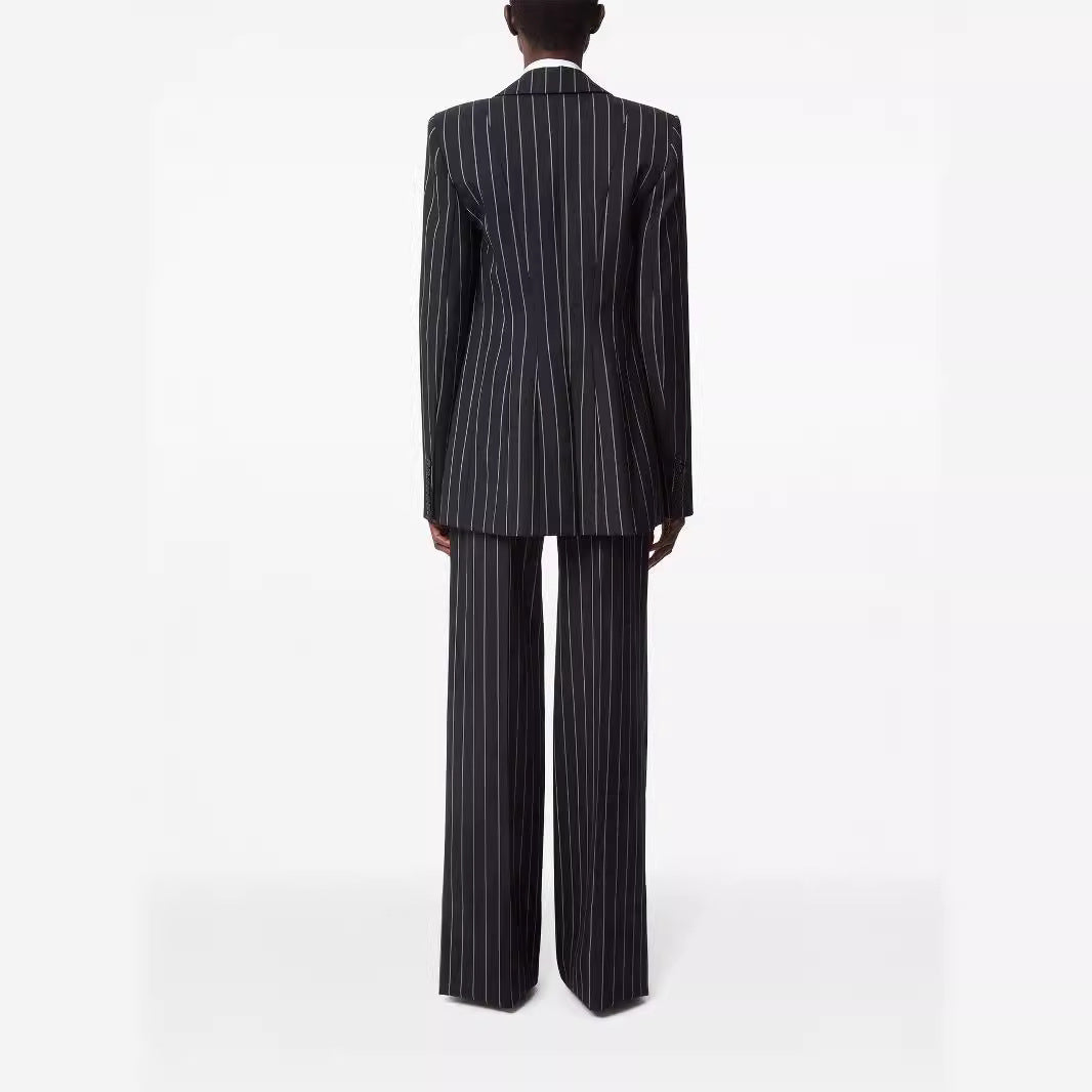 Damen Oversize Nadelstreifen Zweiteiliger Tailoring-Anzug mit weitem High‑Waist‑Hosenbein Echoarchiv
