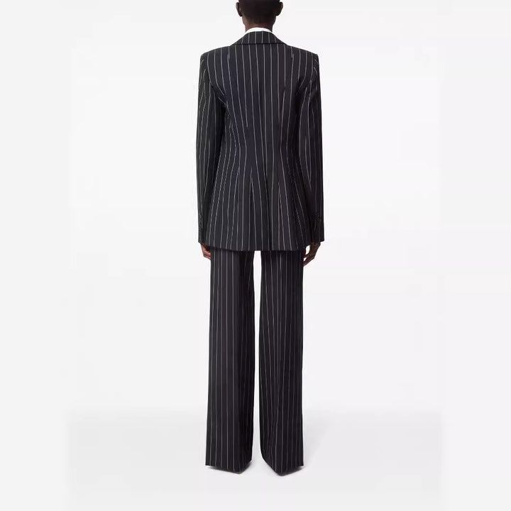 Damen Oversize Nadelstreifen Zweiteiliger Tailoring-Anzug mit weitem High‑Waist‑Hosenbein Echoarchiv