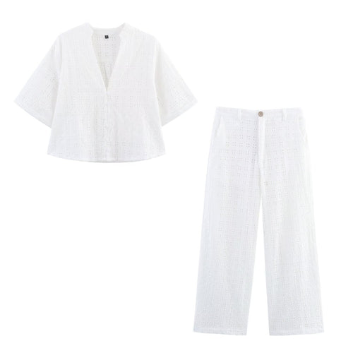 Damen luftiges Set mit broderie anglaise und weit geschnittenem Oberteil Echo Archiv
