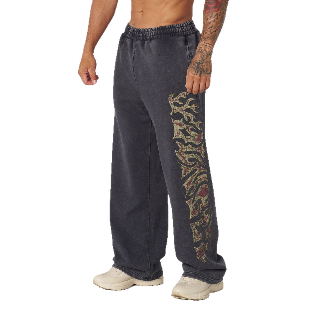 Herren nan weite Jogginghose mit elastischem Bund, Seitentaschen und detailreichem Schädel- und Rosenmotiv Echo Archiv