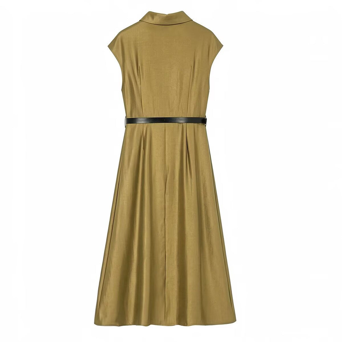 Damen Ärmelloses Hemdblusenkleid mit Taillenfalten und Gürtel Echoarchiv