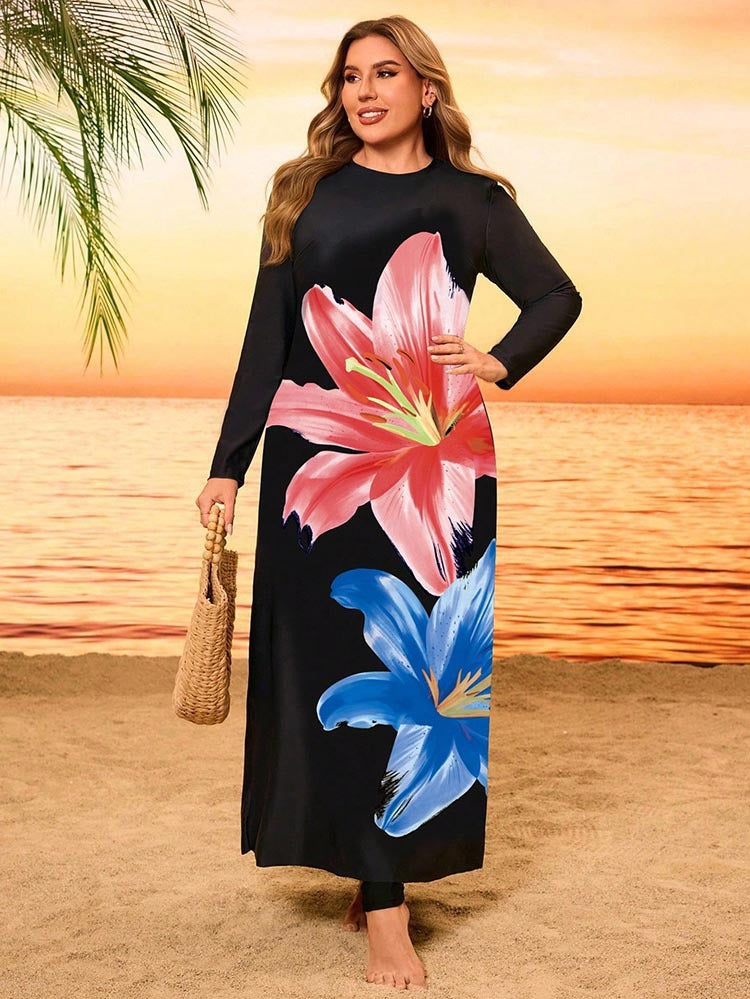 Damen Maxikleid mit langen Ärmeln und floralem Druck Echo Archiv