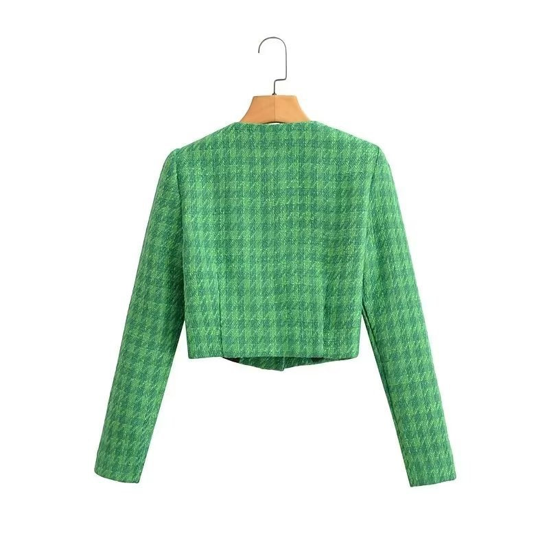 Damen Kurzblazer aus Bouclé-Tweed mit kastiger Cropped‑Silhouette und kragenlosem Design Echo Archiv