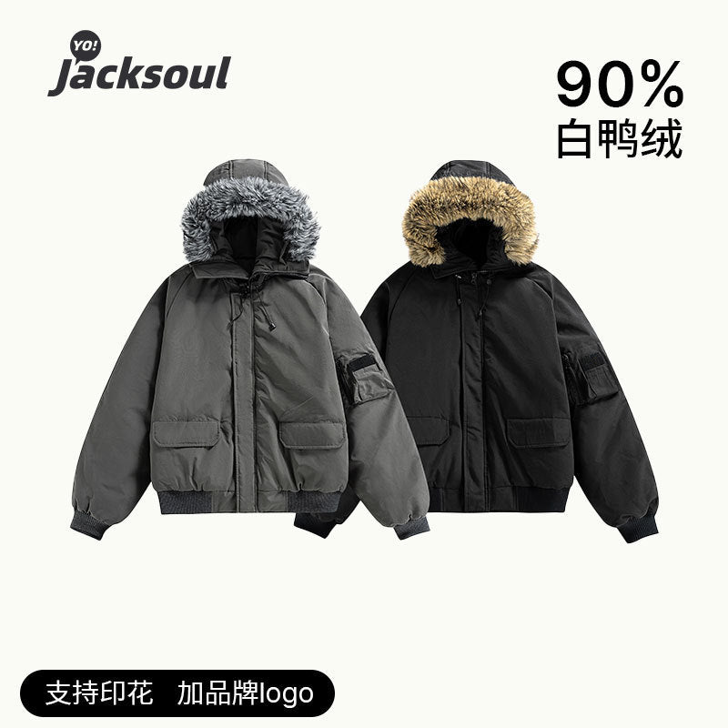 Unisex Wattierte Bomberjacke mit Kunstfellkapuze, geripptem Saum und Utility-Taschen Echo Archiv