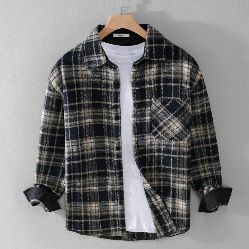 Herren Karierter Overshirt aus Teddyfleece mit aufgesetzter Brusttasche und verdeckter Knopfleiste Echoarchiv