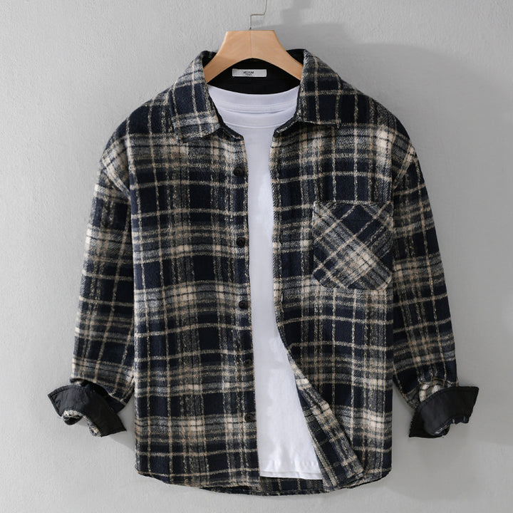 Herren Karierter Overshirt aus Teddyfleece mit aufgesetzter Brusttasche und verdeckter Knopfleiste Echoarchiv