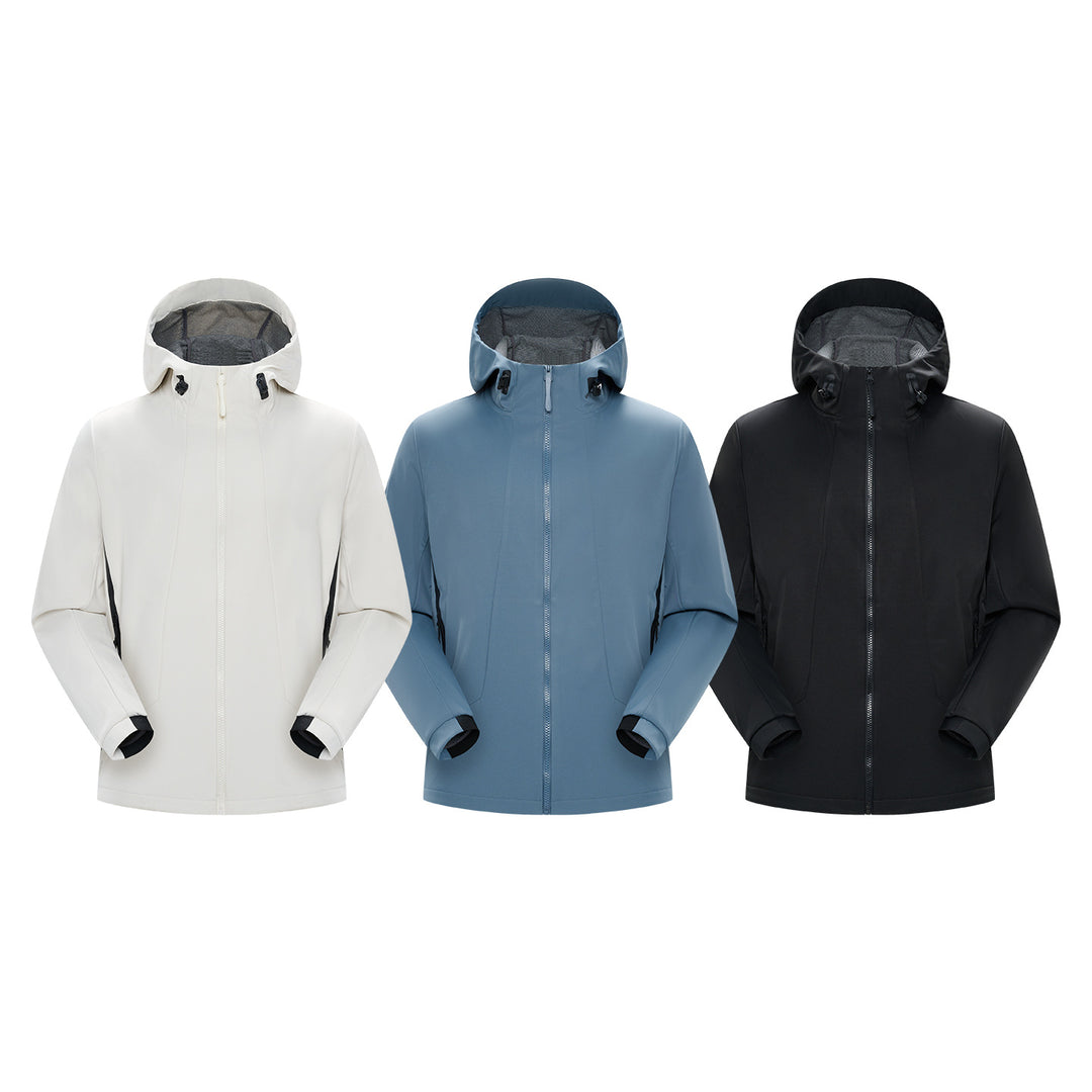 Herren Minimalistische Softshell‑Regenjacke mit verdecktem Reißverschluss, integrierter Kapuze und atmungsaktivem Meshfutter Echo Archiv