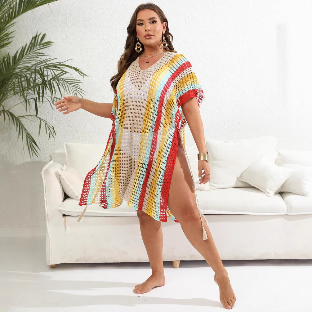 Damen luftiger Häkel-Strandponcho mit modischen Fransen Echo Archiv