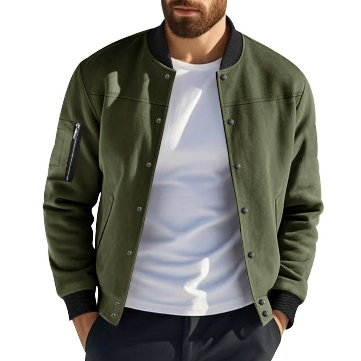 Herren Varsity-Bomberjacke mit Druckknopfverschluss, Ärmeltasche und gerippten Bündchen – Brevano