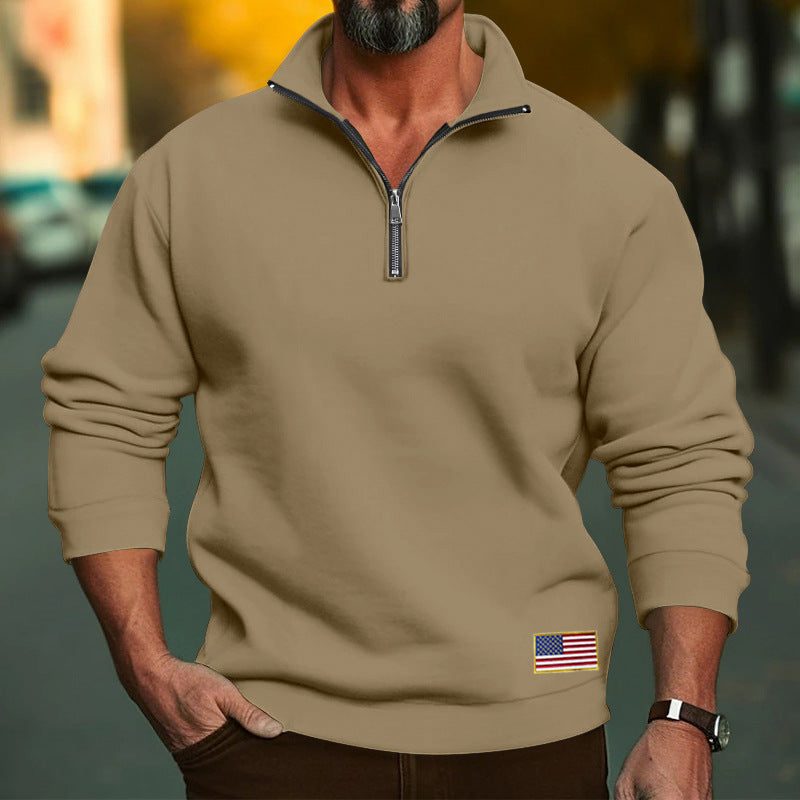 Herren modischer Fleece-Pullover mit halbem Reißverschluss und USA-Flagge Echoarchiv