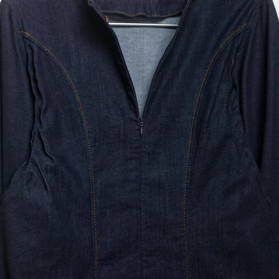 Damen A‑Linien Jeanskleid mit Puffärmeln und figurbetonten Abnähern Echoarchiv