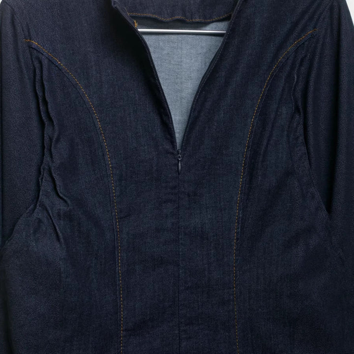 Damen A‑Linien Jeanskleid mit Puffärmeln und figurbetonten Abnähern Echoarchiv