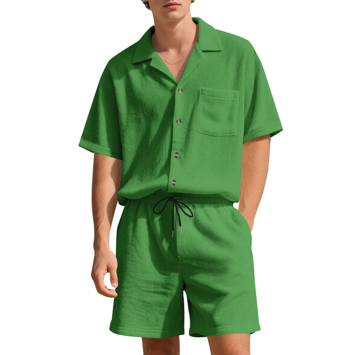 Herren lässiges Kurzarm-Hemd- und Shorts-Set mit Taschen Echoarchiv