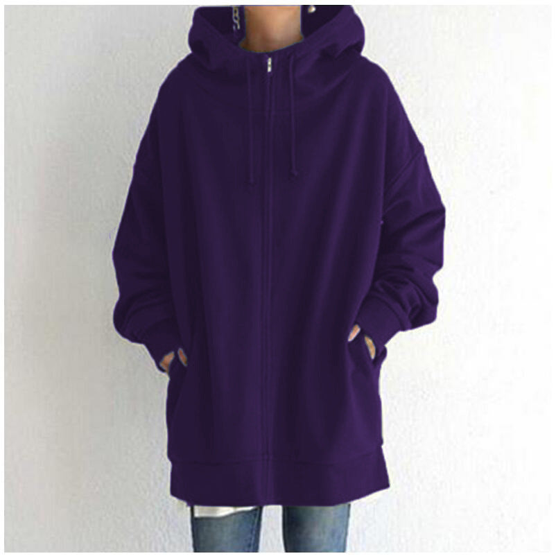 Damen nan oversized Kapuzenlongpullover mit Reißverschluss und Eingrifftaschen Echo Archiv