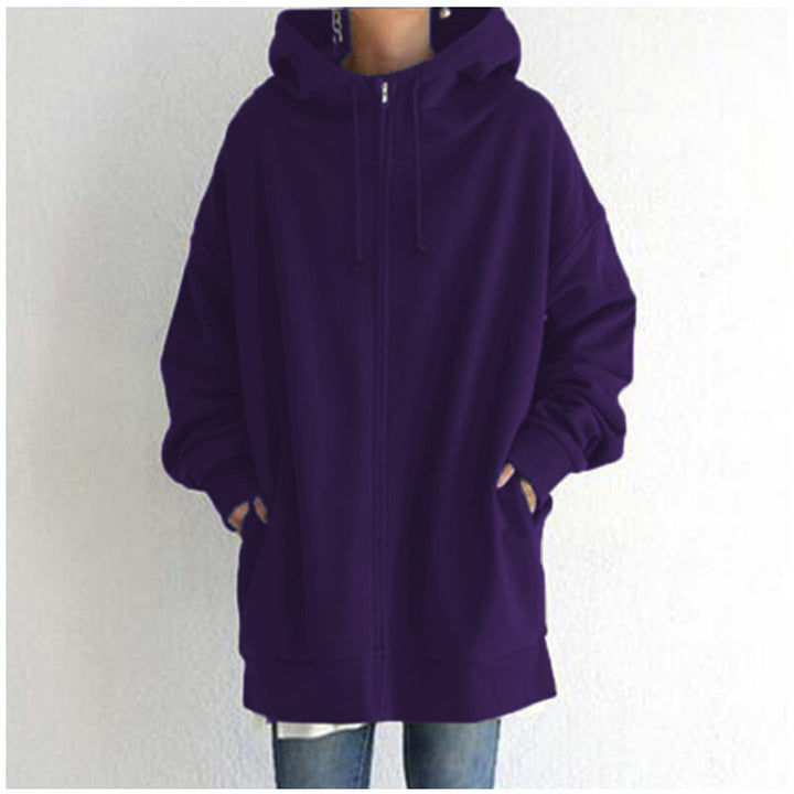 Damen nan oversized Kapuzenlongpullover mit Reißverschluss und Eingrifftaschen Echo Archiv