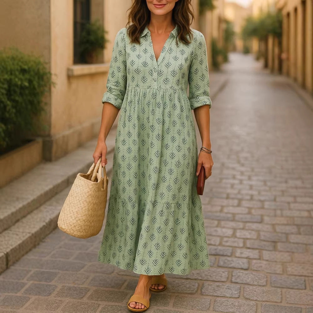 Damen Maxikleid mit elegantem Kragen und floralen Mustern Echo Archiv