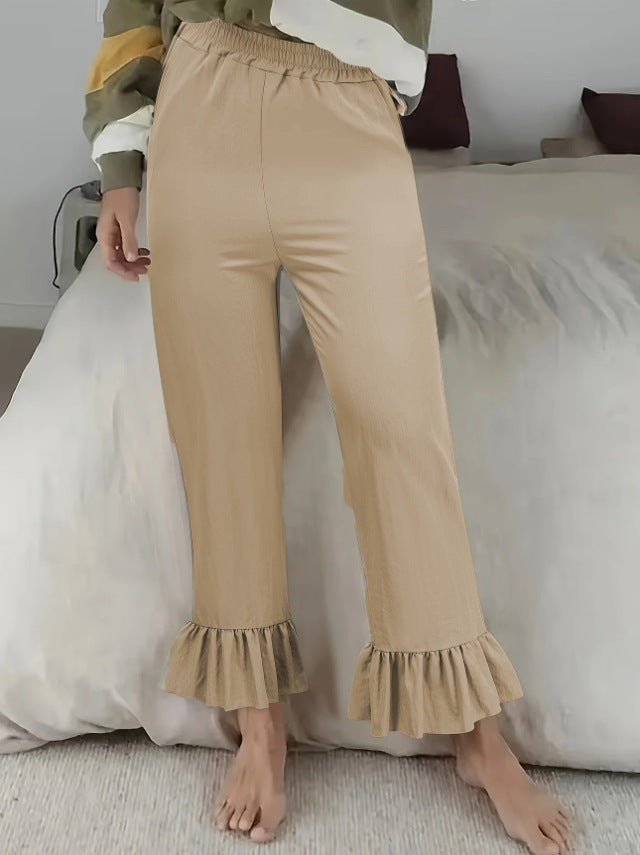 Damen Locker geschnittene Lounge‑Hose aus Jersey mit elastischem Bund und Volant‑Saum – Avélisse
