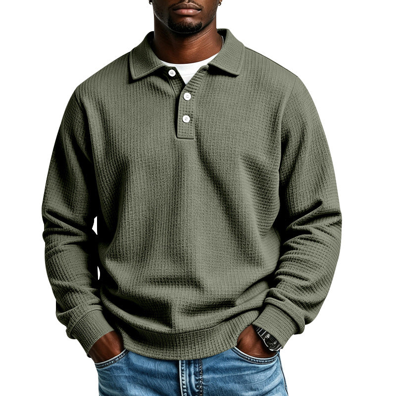 Herren Waffelstrick-Poloshirt mit Knopfleiste und Rippbündchen Echoarchiv