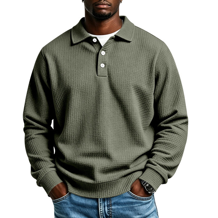 Herren Waffelstrick-Poloshirt mit Knopfleiste und Rippbündchen Echoarchiv