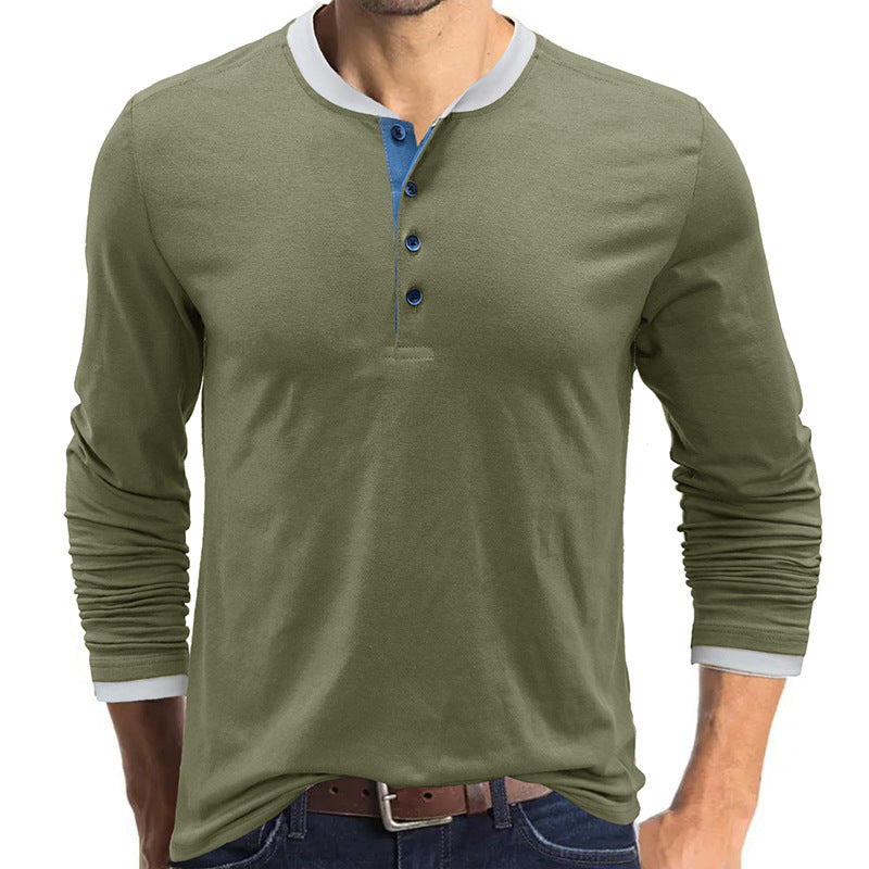 Herren Langarm-Henley-Shirt mit einzigartigem Farbdetail Echoarchiv