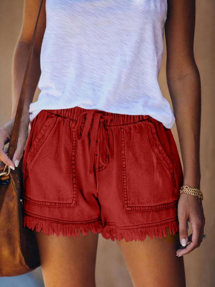 Damen lässige Denim-Shorts mit fransigen Abschlüssen und elastischem Bund Echo Archiv