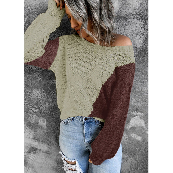 Damen Oversize Strickpullover mit Carmenausschnitt und Colorblock-Design Echoarchiv