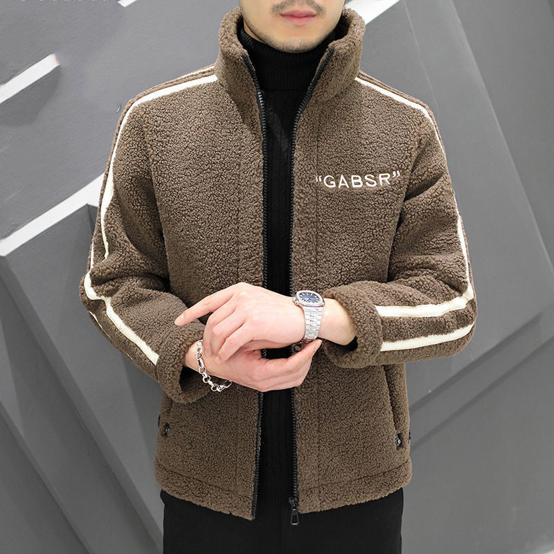 Herren Teddy-Fleece-Blouson mit Stehkragen, Reißverschluss und Kontraststreifen Echoarchiv