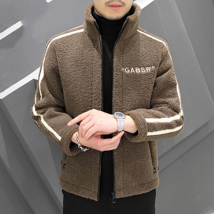 Herren Teddy-Fleece-Blouson mit Stehkragen, Reißverschluss und Kontraststreifen Echoarchiv
