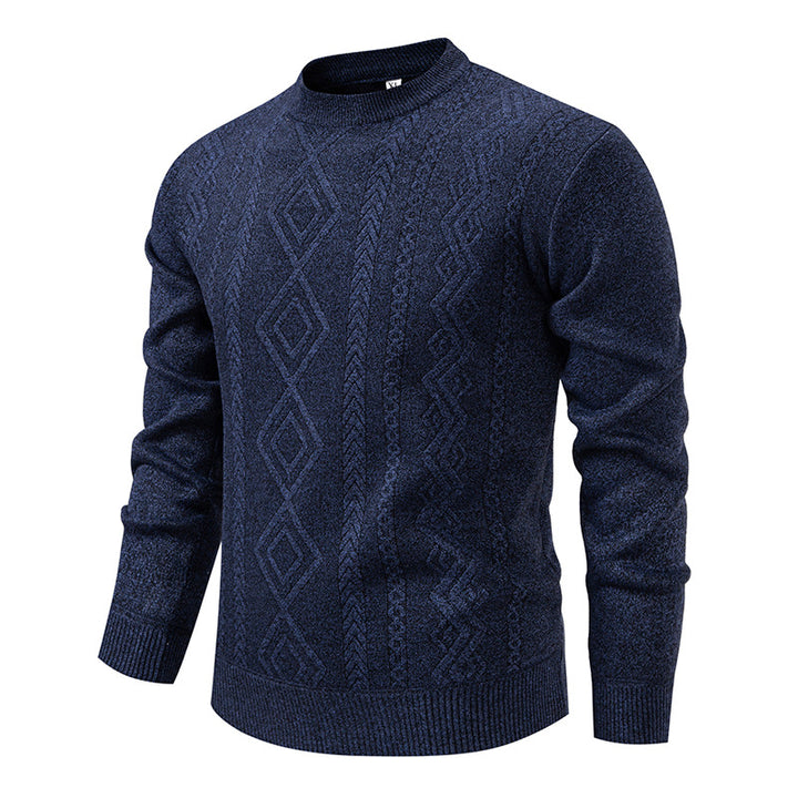 Herren nan gestrickter Rundhalspullover mit Rautenmuster und feinem Strukturstrick Echo Archiv