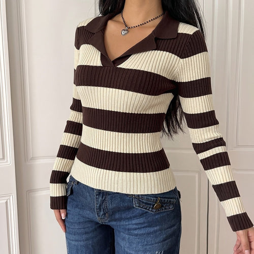 Damen Langarm Strickoberteil mit Polo-Kragen Echo Archiv