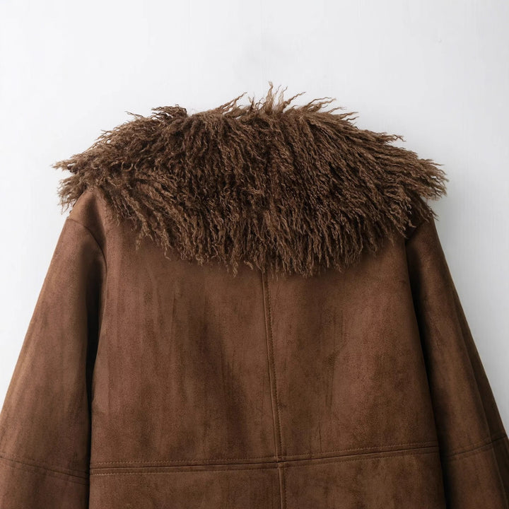 Damen Lammfelloptik-Mantel mit voluminösem Teddykragen Echoarchiv