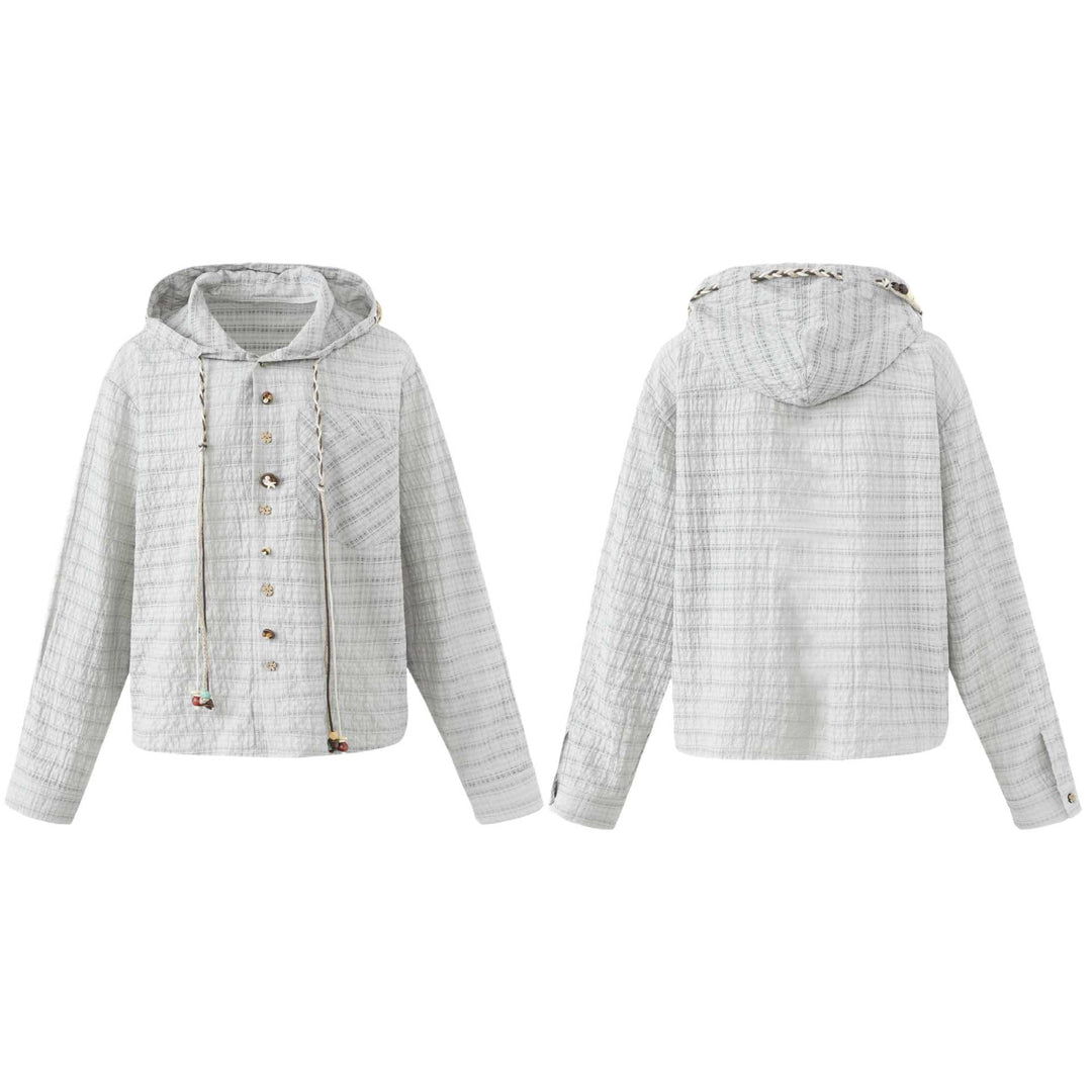Damen Leichte Kapuzenjacke im Boxy‑Cut mit Holzknopfverschluss Echoarchiv