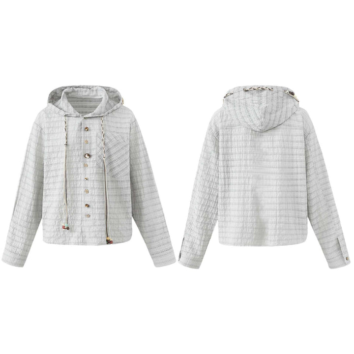 Damen Leichte Kapuzenjacke im Boxy‑Cut mit Holzknopfverschluss Echoarchiv