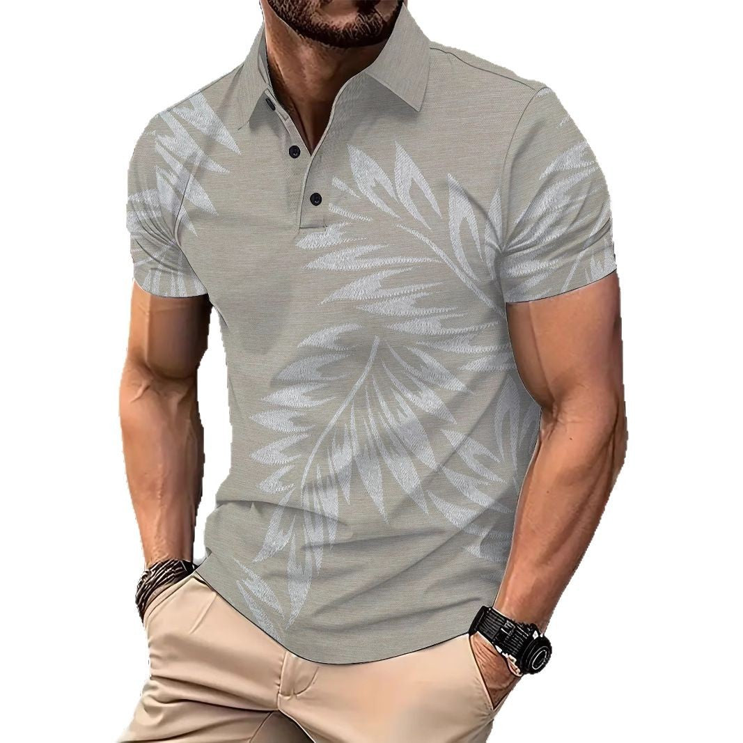Herren Poloshirt mit tropischem Blattmuster und atmungsaktivem Stoff Echoarchiv