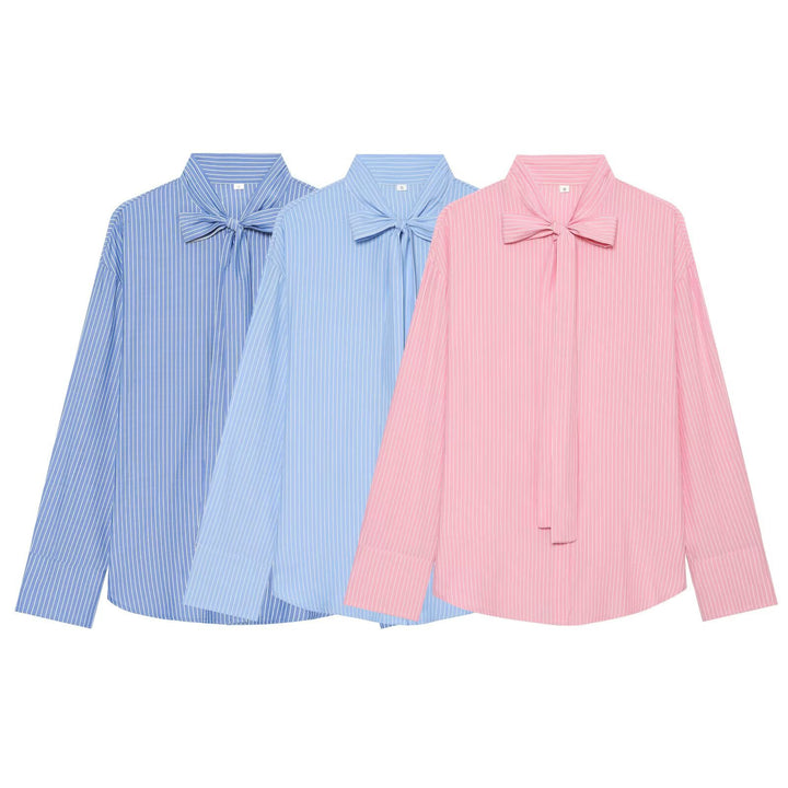Damen Weite Bluse mit Schluppenkragen und Nadelstreifen Echo Archiv