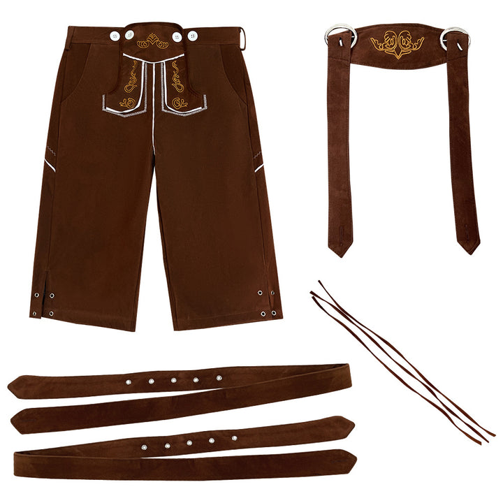 Herren nan traditionelle bayerische Trachtenlederhose knielang mit bestickten Hosenträgern Echo Archiv
