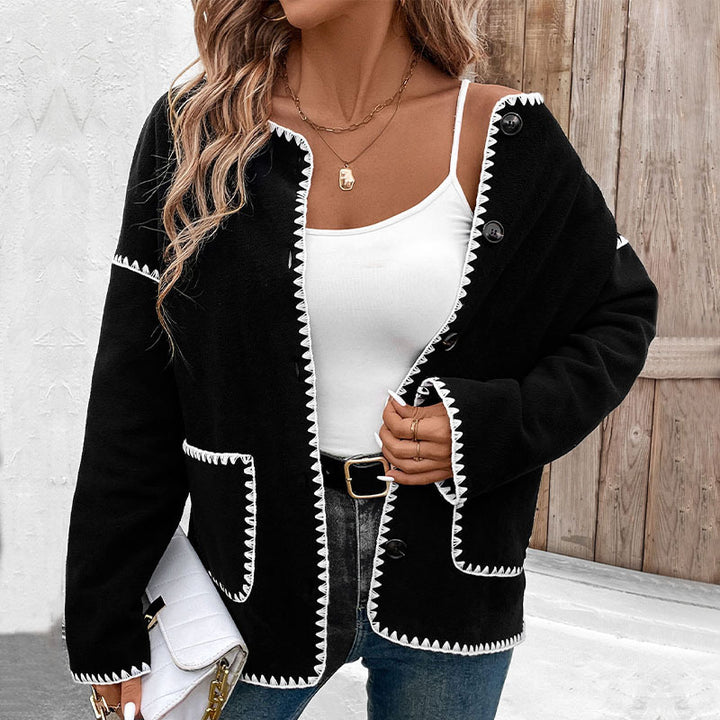 Damen Modische Strickjacke mit Kontrastnähten Echo Archiv