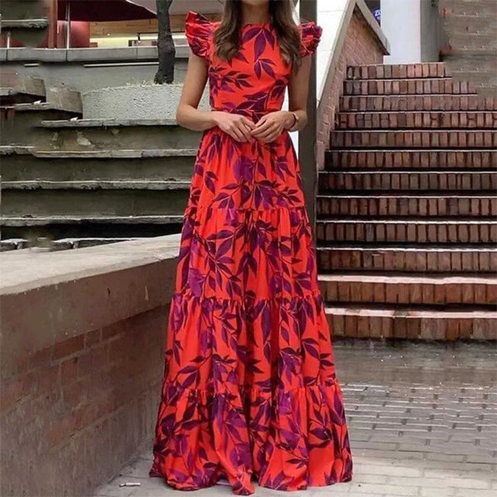 Damen Boho Maxikleid mit Voluminösen Rüschenärmeln und Gestuftem Rock Echoarchiv