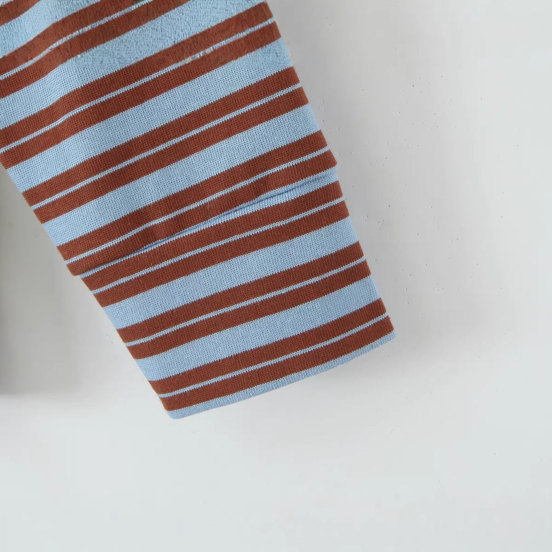 Damen Gestreiftes Oversize-Rugbyshirt mit kontrastierendem Hemdkragen und Knopfleiste Echoarchiv